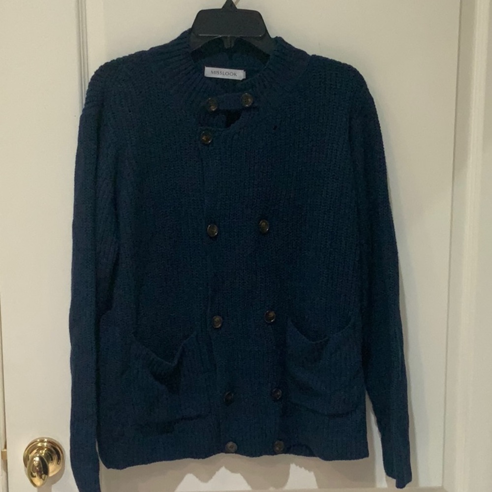 MISSLOOK Blue Cardigan Sweater